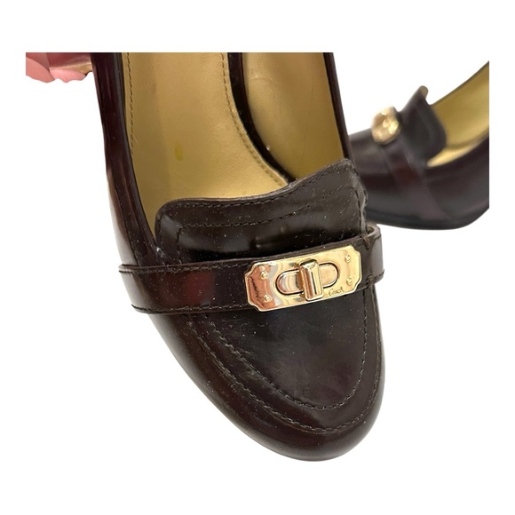 COACH Luisa Dark Brown Gold Logo Toggle Platform Heels Pumps 7.5 - Picture 5 of 16